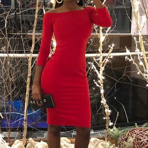 Zara red off-the-shoulder midi dress SIZE S